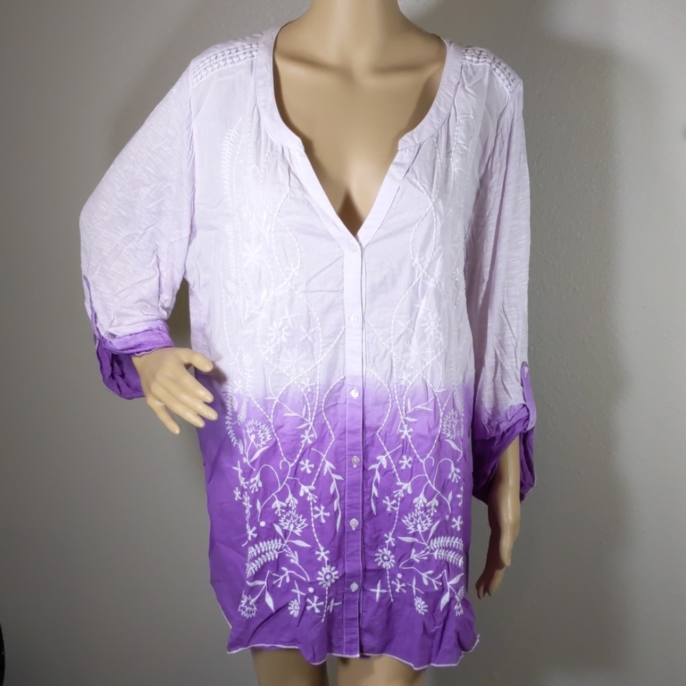 Indigo Embroidered Colored Tunic Plus Size…